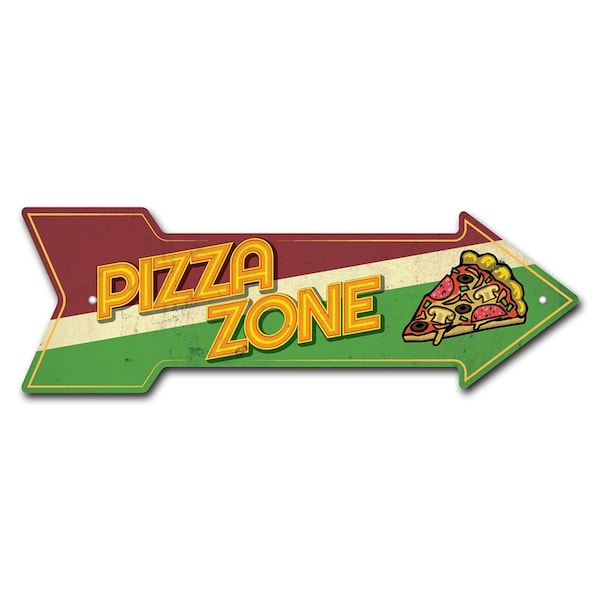 Pizza Zone Arrow Sign Funny Home Decor 24in Wide